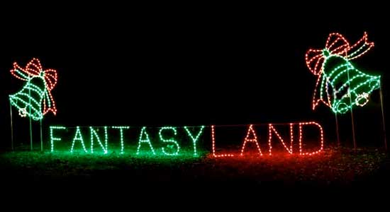 Christmas lights spelling Fantasy Land of Lights